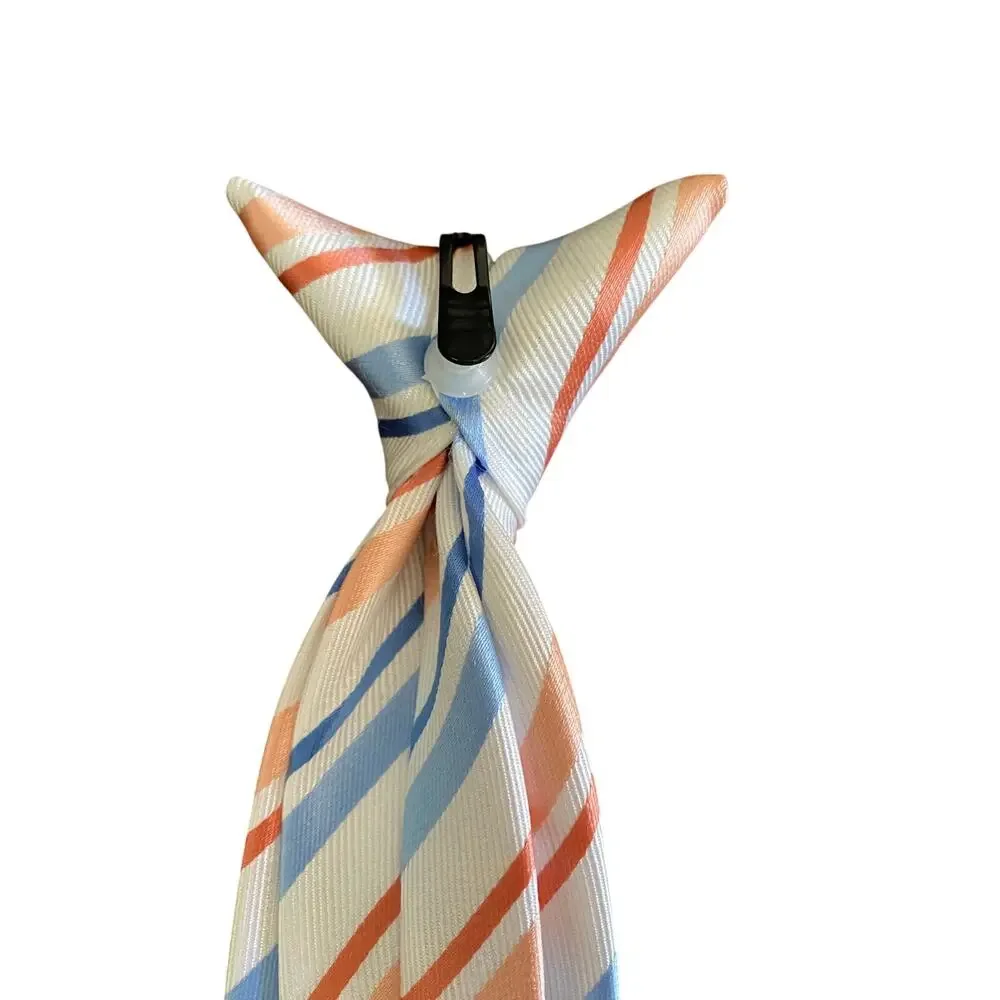 Boys Clip On Necktie Blue Pink Stripe Formal Tie Polyester‎